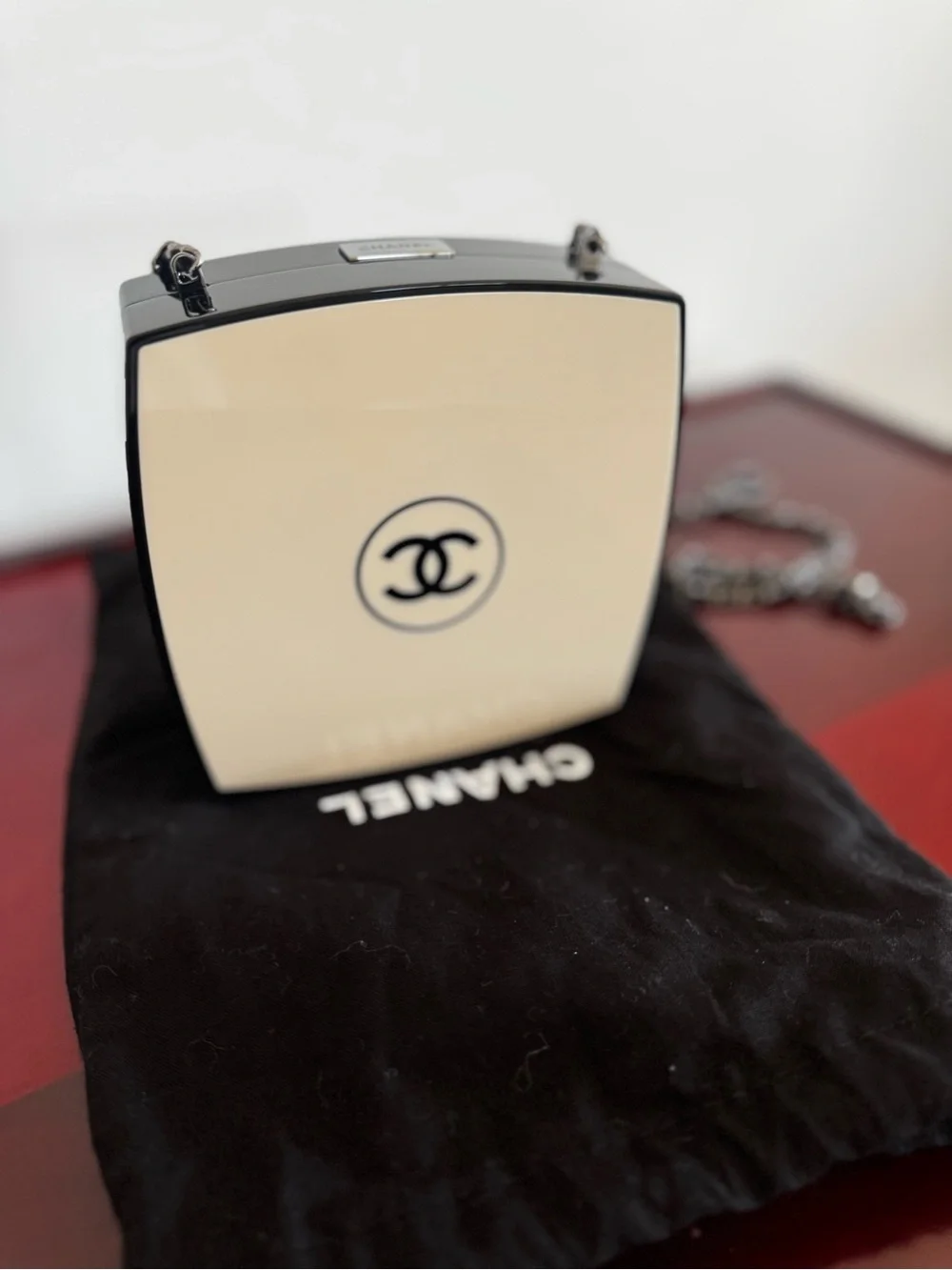 CHANEL Rare White & Black Plexiglass CC Clutch Crossbody Authenticity card